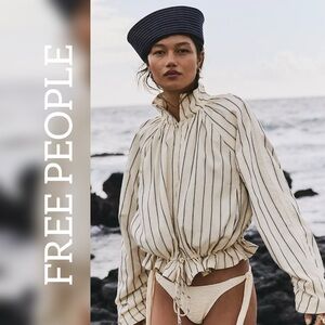 NWT Free People Devon Striped Balloon Funnel-Neck Jacket